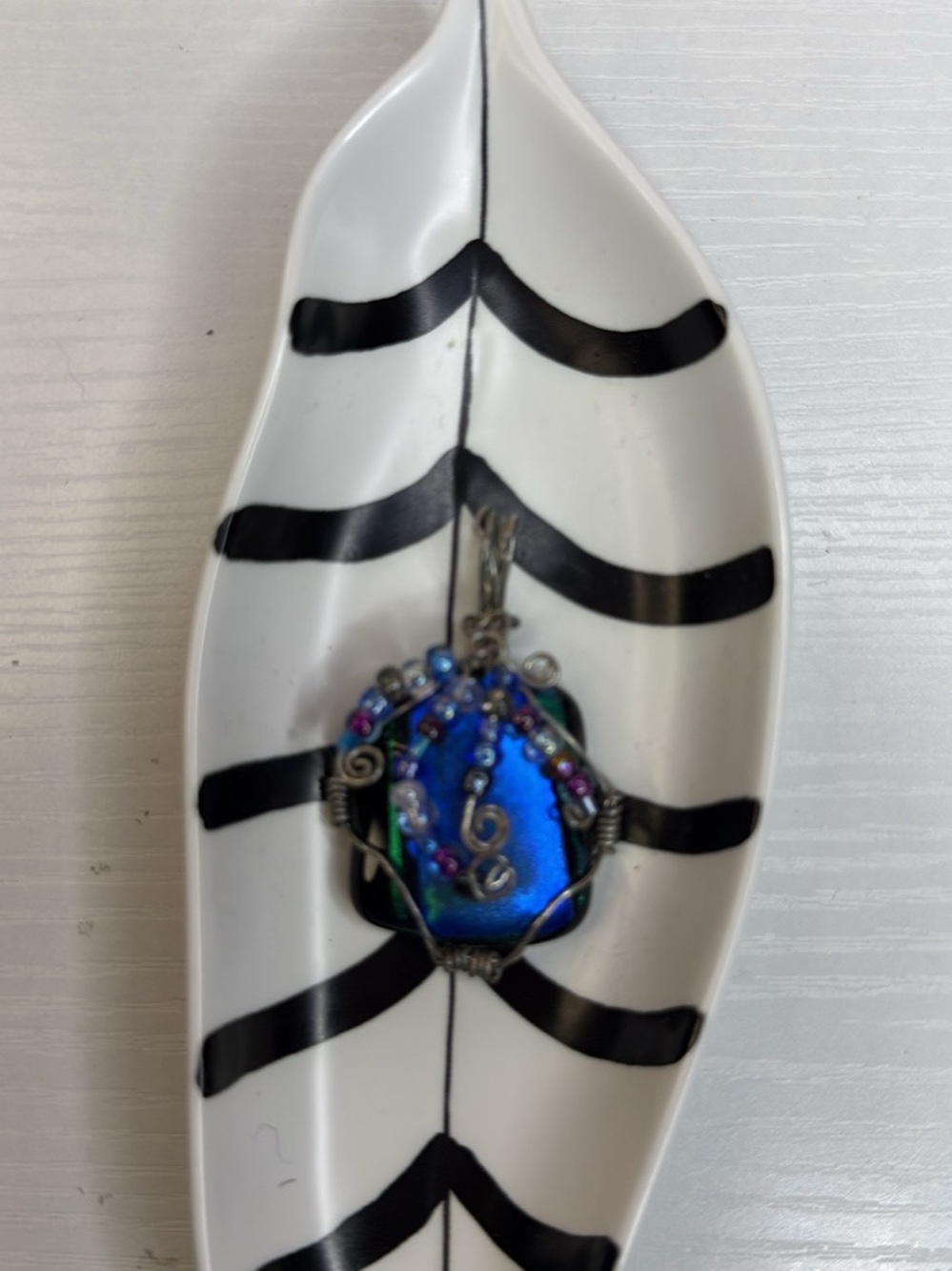 Handcrafted Blue Iridescent Wire-Wrapped Pendant Necklace